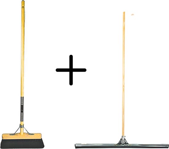 Synx Tools Paardenhaar 29cm + Vloertrekker 75cm met Steel 150cm - Kamerveger – Vloerreiniger – Moppen – Zachte binnenbezem met steel 120cm