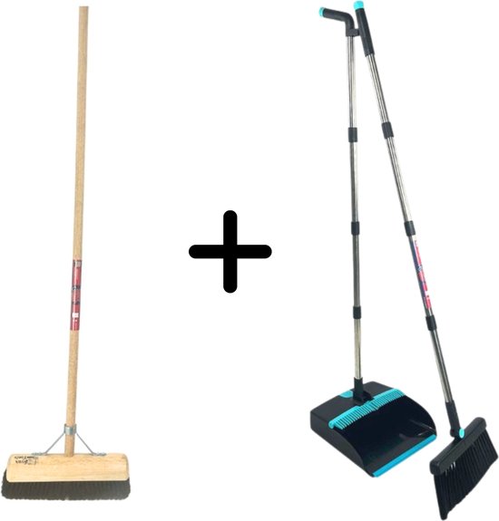 Synx Tools Paardenhaar 30cm & Stoffer en Blik set van 2 - Paardenhaar / Kamerveger - Zachte bezem 30 cm - Bezemsteel - Verstelbaar steel tot 121 cm - Stoffer & Blik Met Schoonmaaktanden van Synx Tools