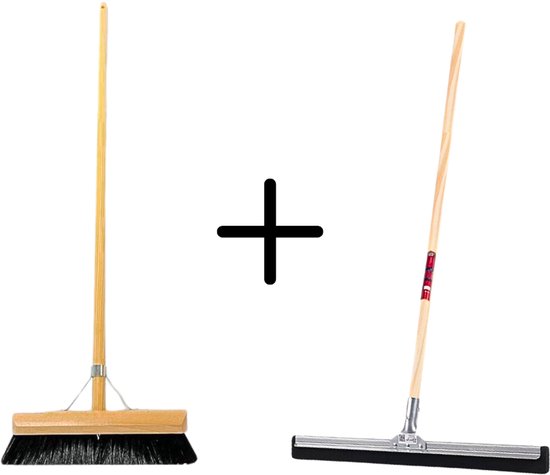 Synx Tools Paardenhaar 30cm + Vloertrekker 35cm met Steel 120cm - Kamerveger - Vloerreiniger - Moppen - Zachte binnenbezem met steel 130cm van Synx Tools