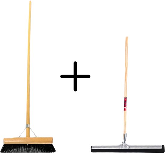 Synx Tools Paardenhaar 30cm + Vloertrekker 35cm met Steel 120cm - Kamerveger – Vloerreiniger – Moppen – Zachte binnenbezem met steel 150cm