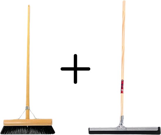 Synx Tools Paardenhaar 30cm + Vloertrekker 45cm met Steel 150cm - Kamerveger – Vloerreiniger – Moppen – Zachte binnenbezem met steel 130cm