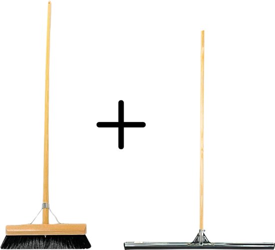 Synx Tools Paardenhaar 30cm + Vloertrekker 75cm met Steel 150cm - Kamerveger – Vloerreiniger – Moppen – Zachte binnenbezem met steel 150cm