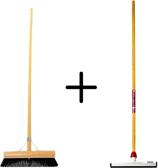 Synx Tools Paardenhaar 30cm + Vloertrekker Kunststof 35cm met Steel 120cm – Zaalveger – Vloerreiniger – Natuurrubber – Zachte binnenbezem met steel 150cm van Synx Tools