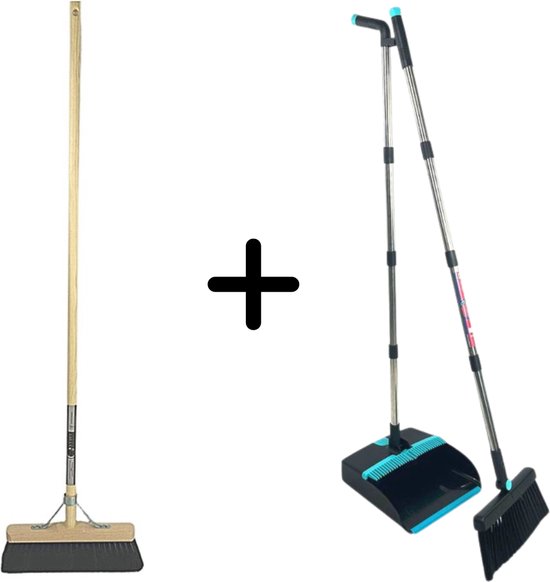 Synx Tools Paardenhaar 40cm & Stoffer en Blik set van 2- Paardenhaar / Kamerveger - Zachte bezem 40 cm - Bezemsteel - Verstelbaar steel tot 121 cm - Stoffer & Blik Met Schoonmaaktanden van Synx Tools