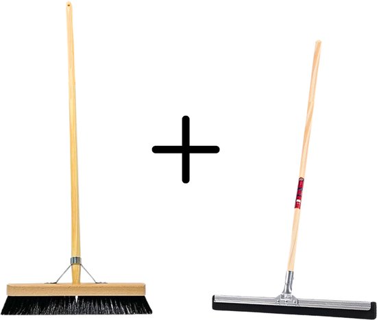 Synx Tools Paardenhaar 40cm + Vloertrekker 35cm met Steel 120cm - Kamerveger – Vloerreiniger – Moppen – Zachte binnenbezem met steel 150cm