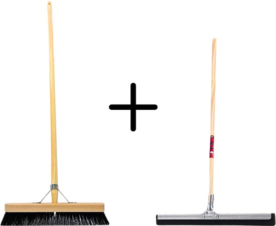 Synx Tools Paardenhaar 40cm + Vloertrekker 35cm met Steel 150cm - Kamerveger – Vloerreiniger – Moppen – Zachte binnenbezem met steel 160cm