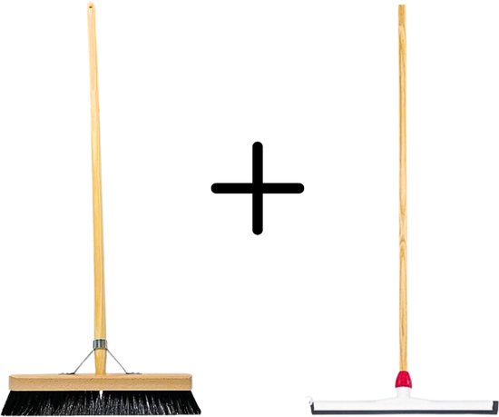 Synx Tools Paardenhaar 40cm + Vloertrekker Kunststof 45cm met Steel 150cm - Zaalveger - Vloerreiniger - Natuurrubber - Zachte binnenbezem met steel 160cm van Synx Tools