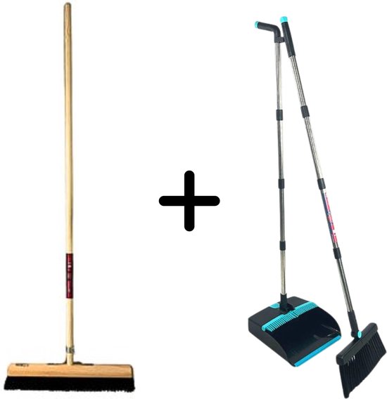 Synx Tools Paardenhaar 50cm & Stoffer en Blik set van 2 - Paardenhaar / Kamerveger - Zachte bezem 50 cm - Bezemsteel - Verstelbaar steel tot 121 cm - Stoffer & Blik Met Schoonmaaktanden van Synx Tools