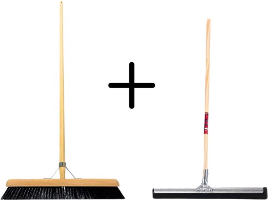 Synx Tools Paardenhaar 50cm + Vloertrekker 60cm met Steel 150cm - Kamerveger – Vloerreiniger – Moppen – Zachte binnenbezem met steel 150cm van Synx Tools