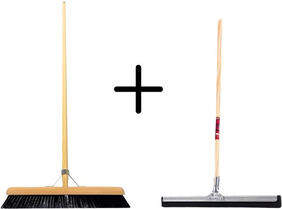 Synx Tools Paardenhaar 50cm + Vloertrekker 60cm met Steel 150cm - Kamerveger – Vloerreiniger – Moppen – Zachte binnenbezem met steel 160cm van Synx Tools