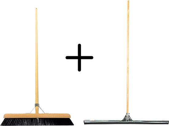 Synx Tools Paardenhaar 50cm + Vloertrekker 75cm met Steel 150cm - Kamerveger - Vloerreiniger - Moppen - Zachte binnenbezem met steel 160cm van Synx Tools