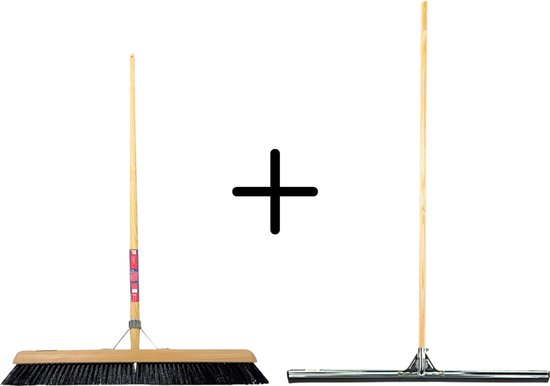 Synx Tools Paardenhaar 60cm + Vloertrekker 75cm met Steel 150cm - Kamerveger – Vloerreiniger – Moppen – Zachte binnenbezem met steel 150cm van Synx Tools