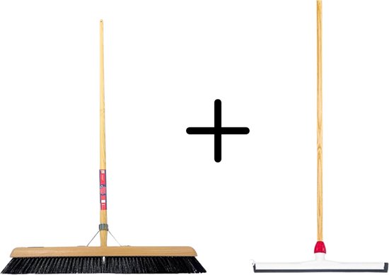 Synx Tools Paardenhaar 60cm + Vloertrekker Kunststof 55cm met Steel 150cm - Zaalveger - Vloerreiniger - Natuurrubber - Zachte binnenbezem met steel 150cm van Merkloos	