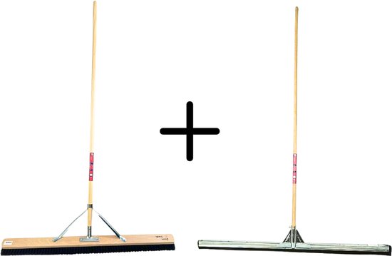 Synx Tools Paardenhaar 80 cm + Vloertrekker 100 cm - Bezem zacht met Steel 150 cm - Trekker met steel 150cm - Waterkeerrand van Synx Tools