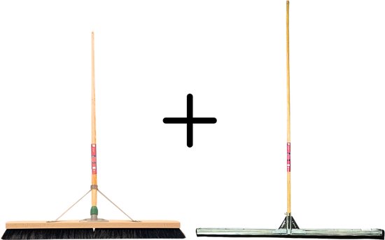 Synx Tools Paardenhaar 80cm + Vloertrekker 100cm met Steel 150cm - Kamerveger – Vloerreiniger – Moppen – Zachte binnenbezem met steel 160cm van Synx Tools