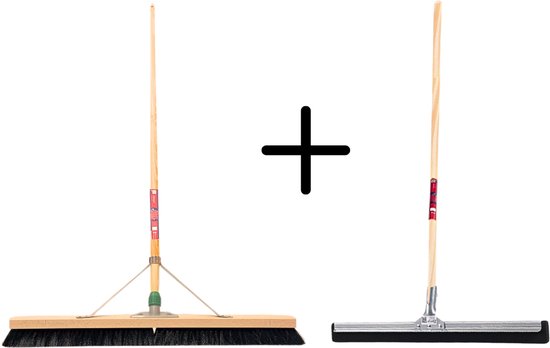 Synx Tools Paardenhaar 80cm + Vloertrekker 60cm met Steel 150cm - Kamerveger – Vloerreiniger – Moppen – Zachte binnenbezem met steel 150cm