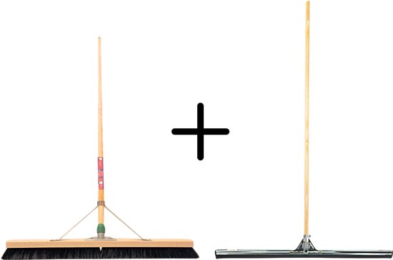 Synx Tools Paardenhaar 80cm + Vloertrekker 75cm met Steel 150cm - Kamerveger – Vloerreiniger – Moppen – Zachte binnenbezem met steel 160cm van Synx Tools