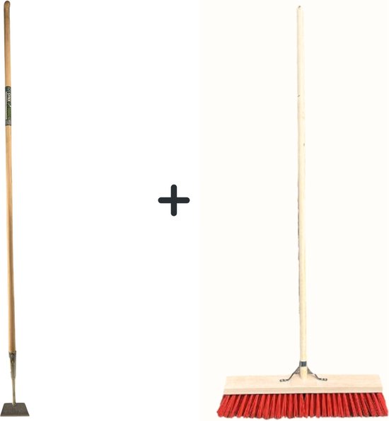 Synx Tools Rechte Schoffel 12cm met Staal 160cm + Nylon Straatbezem 50cm - Rechte Schoffel 12cm - Buitenbezem van Merkloos	