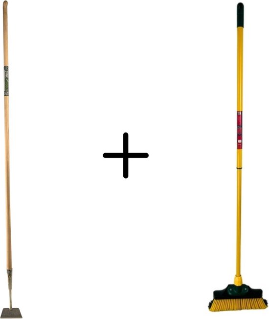 Synx Tools Rechte schoffel 12cm & Synx Tools Klauwbezem 35cm - Onkruidverwijderaar - 160 cm steel met hilt - Telescopische steel 70 - 140cm van Merkloos	