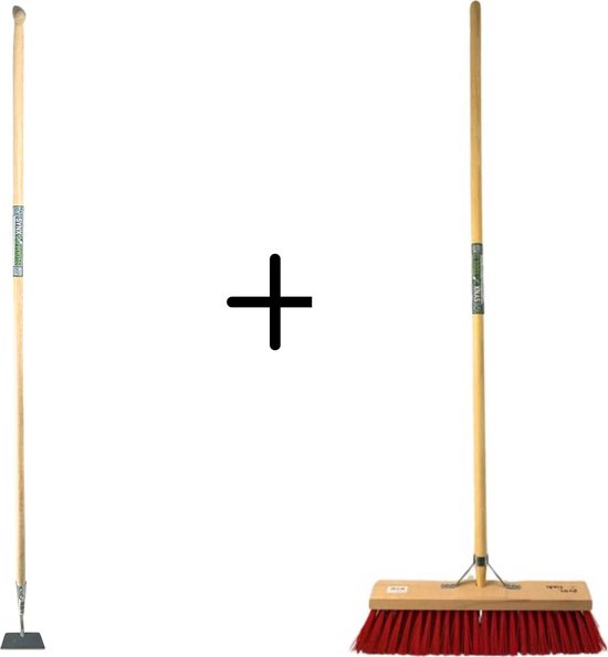 Synx Tools Rechte schoffel 14cm & Synx Tools Nylons StraatBezem 50cm - Onkruidverwijderaar - Schoffel met Steel - 160 cm steel met hilt - Buiten bezem Kunststof haren - Bezem met Steel 150 cm van Synx Tools
