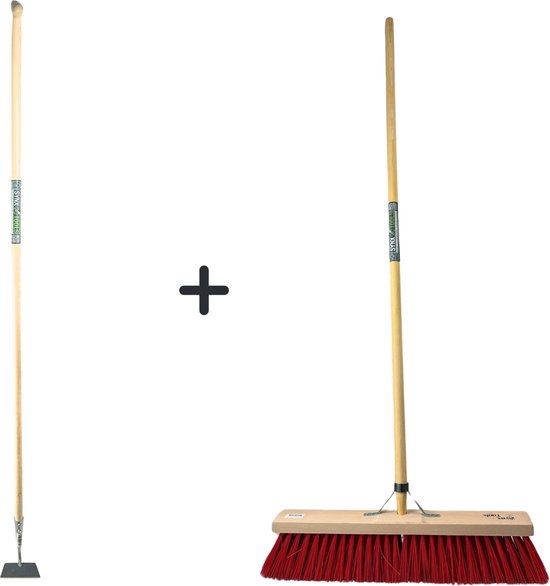 Synx Tools Rechte schoffel 14cm & Synx Tools Nylons StraatBezem 60cm - Onkruidverwijderaar - Schoffel met Steel - 160 cm steel met hilt - Straatbezem Kunststof haren van Synx Tools