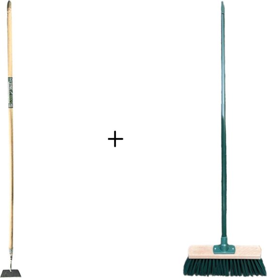 Synx Tools rechte schoffel 16cm + Buiten Bezem Groen - Schoffel - 170cm staal met Hilt - Met Steel 117 cm van Synx Tools