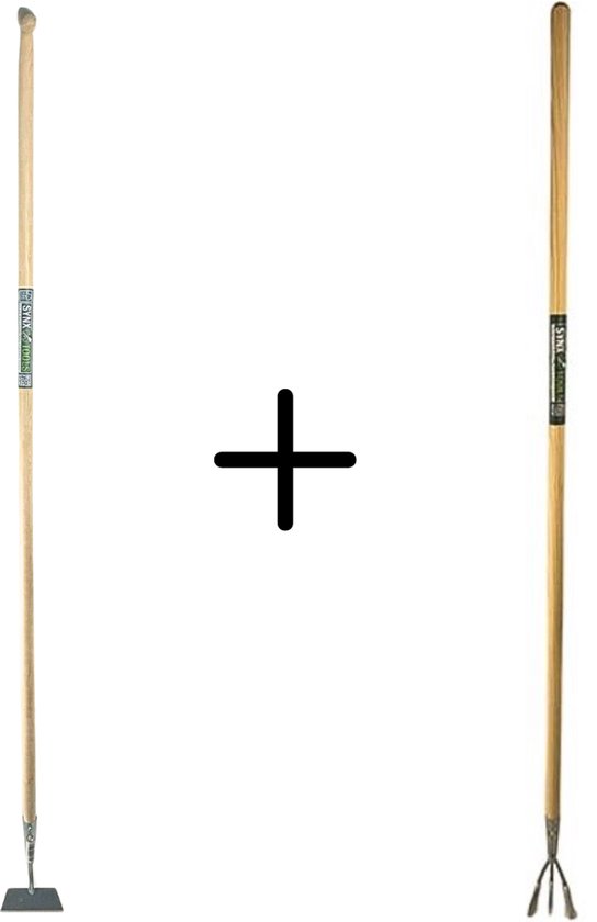 Synx Tools Rechte Schoffel 16cm met Steel 170cm + Tuinkrabber 3 Tanden met Steel 150cm - Tuinkrabber - Rechte Schoffel 16cm