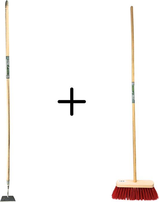 Synx Tools Rechte schoffel 16cm & Synx Tools Straatbezem Nylon 40cm -Onkruidverwijderaar - Schoffel met Steel - 170 cm steel met Hilt - Hark - Onkruidbestrijding - Bezem met steel 160 cm