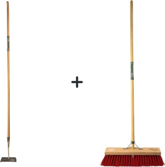 Synx Tools Rechte Schoffel 18 cm +Nylon Straatbezem 50cm - 160cm Staal met Handvat - Schoffel - Nylon van Synx Tools
