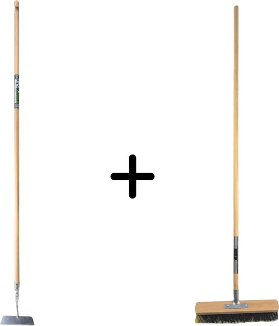 Synx Tools Rechte Schoffel 20cm en Synx Tools Binnenbezem X Bezem 40cm La Crema - Onkruidbestrijding / Onkruidverwijderaar - Kamerveger - Veger / Zachte Besem - Incl. Steel 150cm van Synx Tools