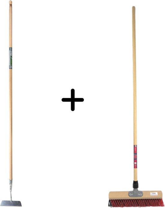 Synx Tools Rechte Schoffel 20cm met 160cm steel en Synx Tools X Bezem 40cm Rood/Zwart - Onkruidbestrijding / Onkruidverwijderaar - Buitenbezem - Tuinartikelen - Met 150cm steel van Synx Tools