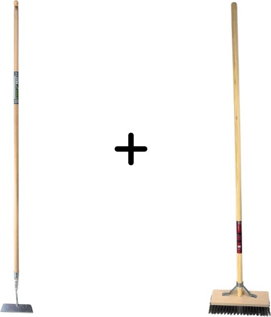 Synx Tools Rechte schoffel 20cm Met Steel 160 cm en Staaldraad Bezem Met Steel 150cm - Buitenbezem - Hark van Synx Tools