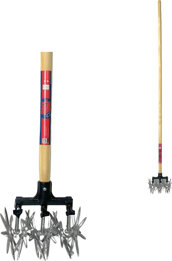 Synx Tools Rolcultivator 21 cm - Cultivator - Bodembewerkers - gazonmest - gazonbeluchter - hark - harken met steel 150cm van Synx Tools