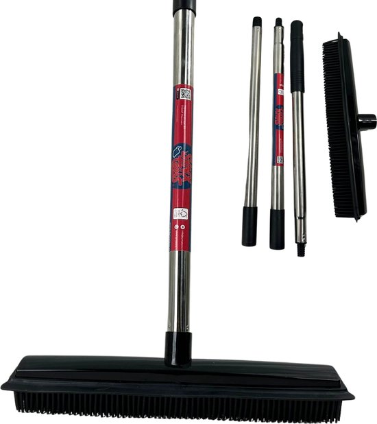 Synx Tools Rubberen bezem met steel 120 cm 2 in 1 - kappersbezem - Bezem met Verstelbare Steel - Verstelbare Steel (tot 120 cm) - Ingebouwde vloertrekker - rubberen bezem met steel van Synx Tools