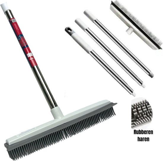 Synx Tools Rubberen Bezem Met Steel 120 cm 2 in 1 - Kappersbezem - Bezems - Huisdierhaar verwijderaar - Bezem binnen & buiten - Huisdierhaar verwijderaar - Vloertrekker met steel 120 cm - Zachte Bezem van Synx Tools