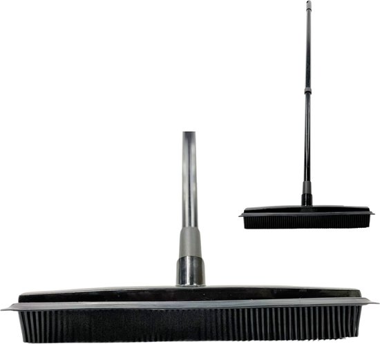 Synx Tools Rubberen Bezem met steel Zwart - Kappersbezem - 30cm - Pet hair remover bezems - Bezem binnen & buiten - Huisdierhaar verwijderaar - Verstelbaar Steel 60/120 cm van Synx Tools