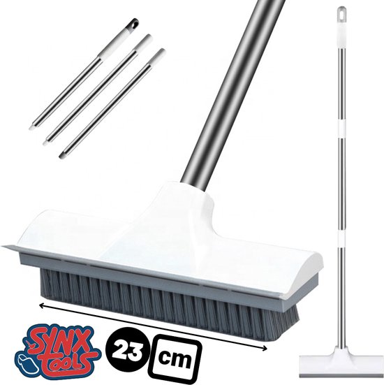 Synx Tools Schrobber 2 in 1 - Trekker douche - Schrobbezem - Luiwagen - Trekker - Schuurborstel - Badkamer borstel vloertrekker met steel schrobborstel - Bezem - vloerwisser badkamer - Schrobborstel Met telescopische steel van Synx Tools