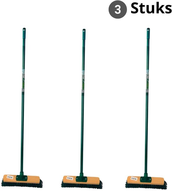 Synx Tools Set van 3 Buiten Bezem met Steel 120 cm Groen - Straatbezem / Buitenbezems - Bezems met Steel van Merkloos	