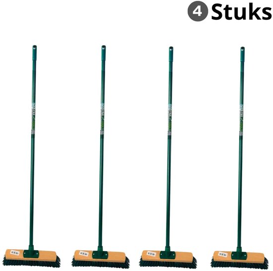 Synx Tools Set van 4 Buiten Bezem met Steel 120 cm Groen - Straatbezem / Buitenbezems - Bezems met Steel van Synx Tools