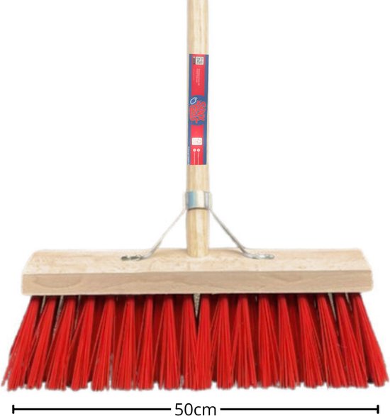 Synx Tools Straatbezem Nylon Rood 50cm - Bezems - Veger - Stadsbezem - Bezem - Buitenbezem - Tuinartikelen - Bezem met steel 160cm - Buiten bezem - veger - Schoonmaken van Synx Tools