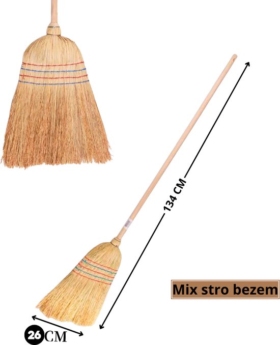 Synx Tools Strobezem Oldskool Mixstrobezem - Rijstrobezem / Paardenstalbezem - Bezems - Buitenbezem / Binnenbezem - Bodembewerkers - Schoonmaakartikelen - Incl. Steel 100cm van Synx Tools