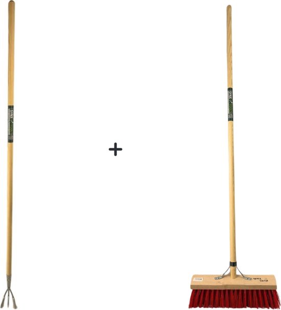 Synx Tools Tuinkrabber 3 Tanden Met Steel 150cm + Buitenbezem Nylon 35cm - Tuinkrabber - Buitenbezem van Merkloos	