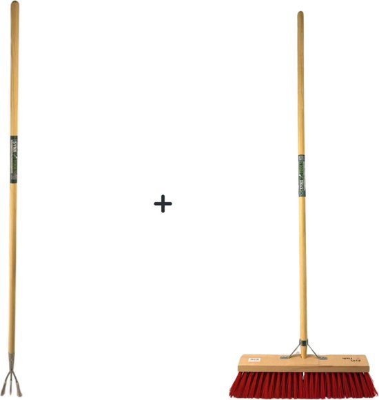 Synx Tools Tuinkrabber 3 Tanden Met Steel 150cm + Buitenbezem Nylon 50cm - Tuinkrabber - Buitenbezem van Synx Tools