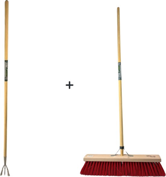 Synx Tools Tuinkrabber 3 Tanden Met Steel 150cm + Buitenbezem Nylon 60cm - Tuinkrabber - Buitenbezem van Merkloos	