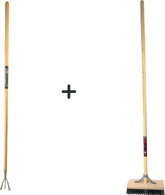 Synx Tools Tuinkrabber 3 Tanden Met Steel 150cm + Staaldraad Bezem Met Steel 150cm - Buitenbezem - Hark van Synx Tools