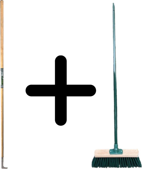 Synx Tools Voegenmes 150 cm en Synx Tools Straatbezem Groen 30cm- Veger - Schoonmaken - onkruidborstel - onkruidmes - schrapers - voegenkrabber met steel 150cm van Synx Tools