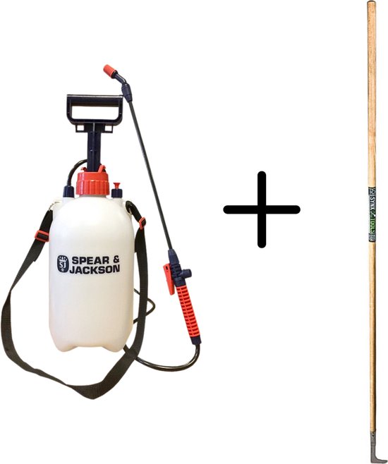 Synx Tools Voegenmes RVS + Spear & JacksDrukspuit 5 Liter - Onkruidverdelger - zuurbestendig - onkruidmes - voegenkrabber met steel 150cm