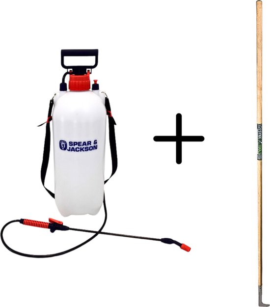 Synx Tools Voegenmes RVS + Spear & Jackson Drukspuit 8 Liter - Onkruidverdelger - zuurbestendig - 1 Jaar Garantie - onkruidmes - voegenkrabber met steel 150cm