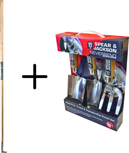 Synx Tools Voegenmes RVS + Spear & Jackson Plant set RVS Gepolijst 3-delig - tuingereedschap set - cadeau voor man en vrouw - 10JAAR GARANTIE - onkruidmes - voegenkrabber met steel 150cm van Synx Tools