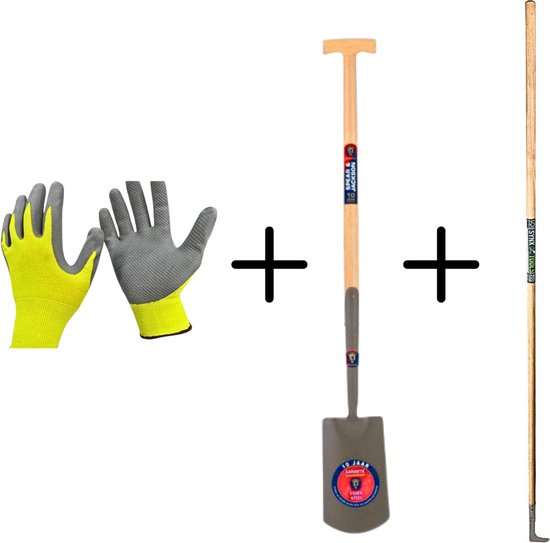 Synx Tools Voegenmes RVS + Spear & Jackson Spade Gesmeed 120cm steel + Gerecycled Tuinhandschoenen Maat S - Small - Voegenkrabber met steel 150cm van Synx Tools